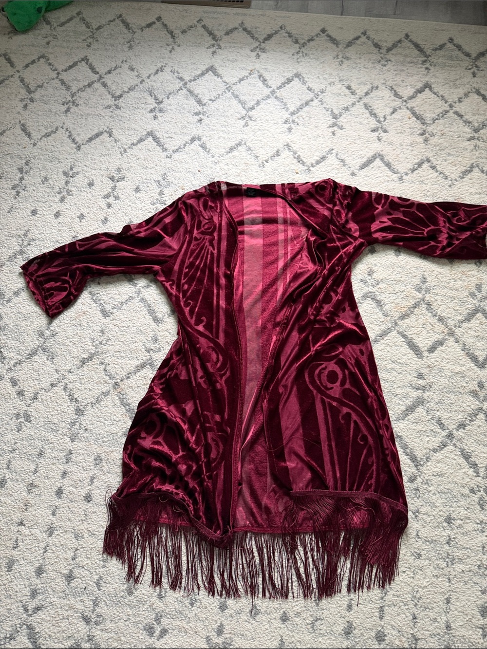 Target Burgundy Velvet Burnout Kimono Robe with Fringe